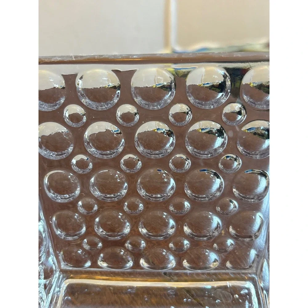 Clear Glass Square Bubble Cube Vase Textured Hobnail Candle Holder 4.75 Inch